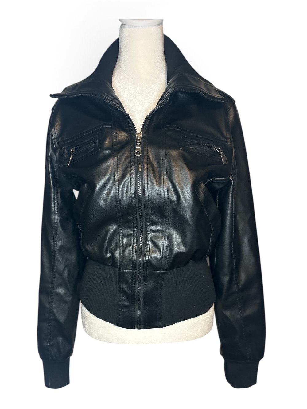 Miley Cyrus & Max Azria Black Faux Leather Bomber Jacket